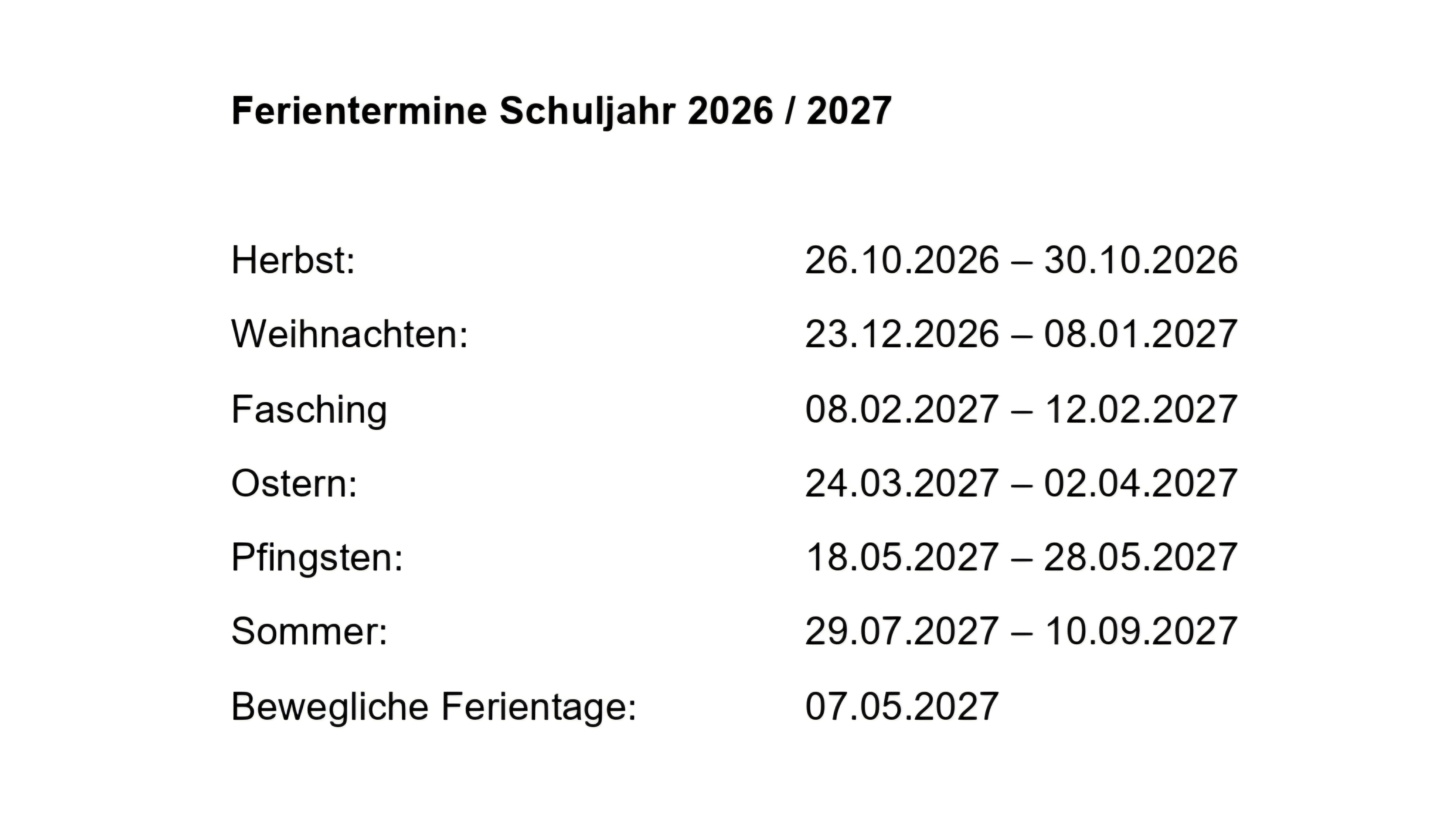 Aktuelle Ferientermine